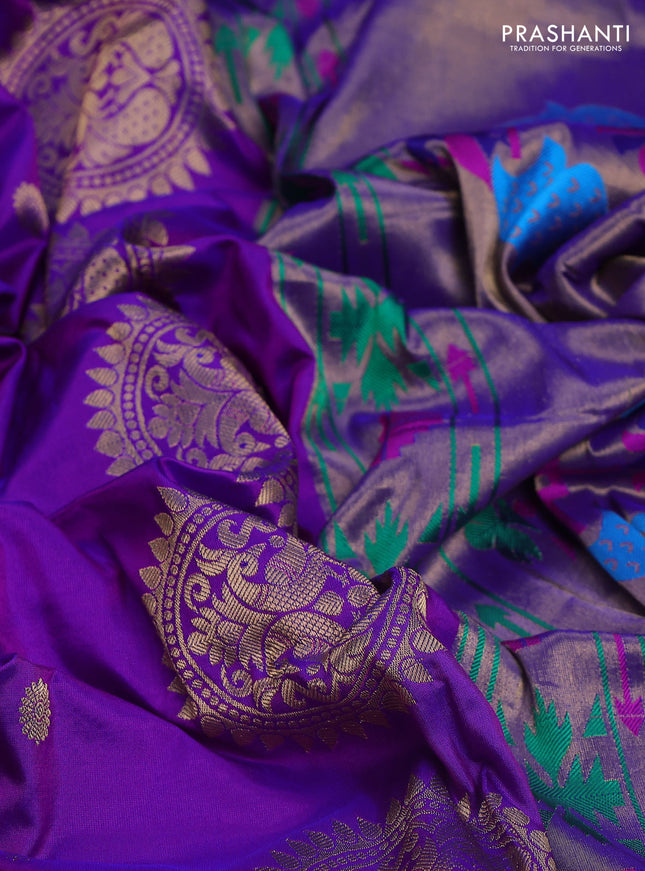 Pure paithani silk saree purple with allover zari woven buttas and paithani weaving pallu