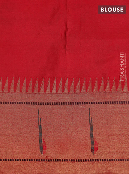 Pure paithani silk saree dark green and red with allover zari checks & buttas and paithani weaving pallu