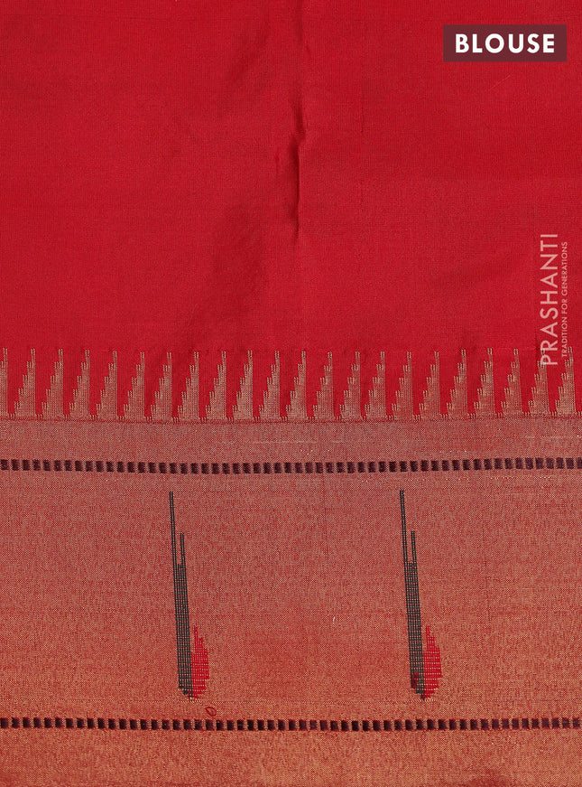 Pure paithani silk saree dark green and red with allover zari checks & buttas and paithani weaving pallu