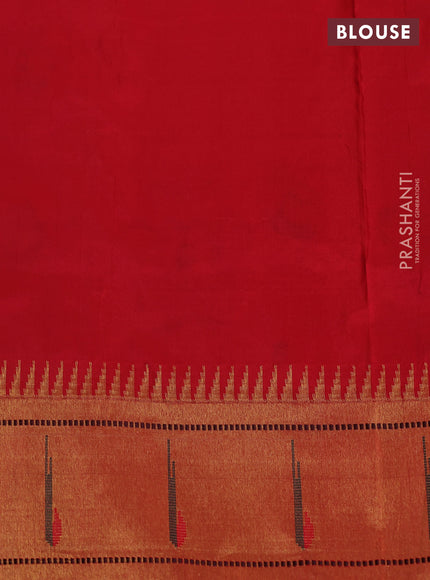 Pure paithani silk saree teal blue shade and red with allover zari checks & buttas and paithani weaving pallu