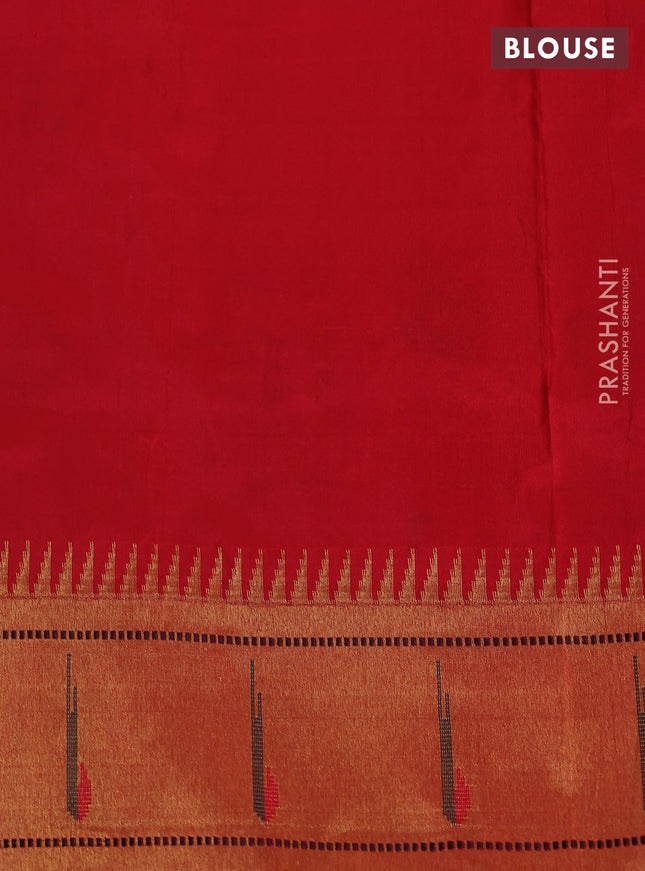 Pure paithani silk saree teal blue shade and red with allover zari checks & buttas and paithani weaving pallu