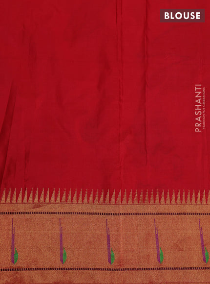 Pure paithani silk saree violet and red with allover zari checks & buttas and paithani weaving pallu