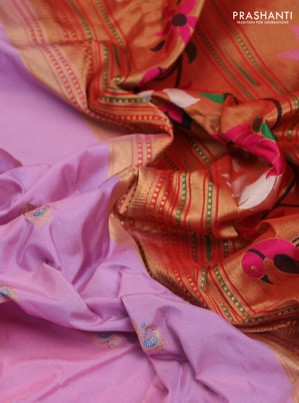 Pure paithani silk saree lotus pink and teal blue with allover zari woven annam buttas and paithani weaving pallu