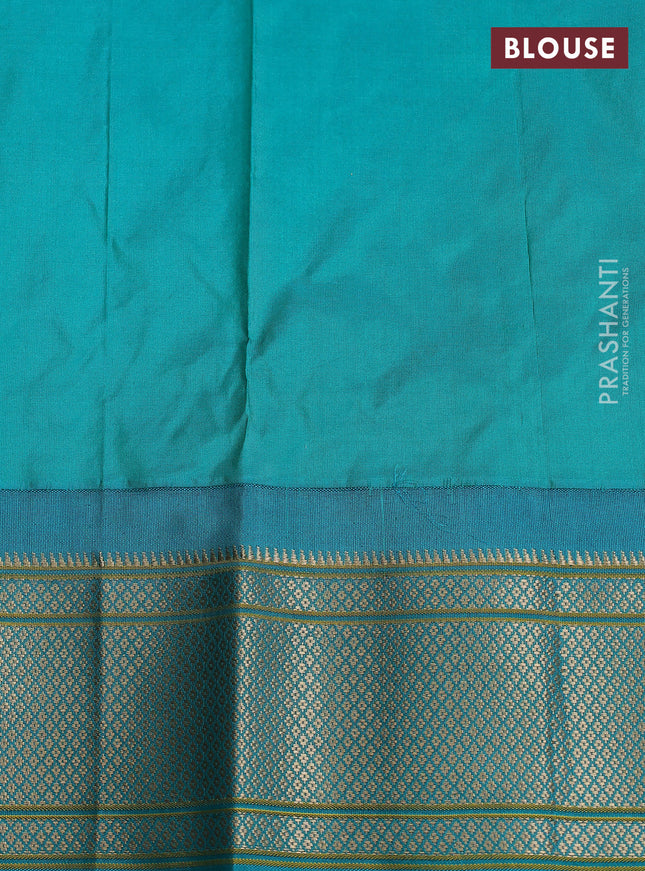 Pure paithani silk saree lotus pink and teal blue with allover zari woven annam buttas and paithani weaving pallu