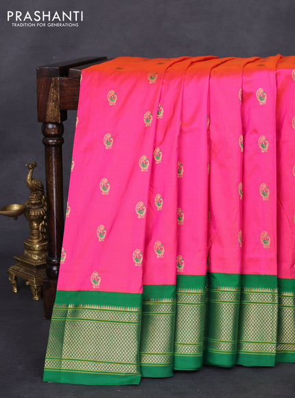 Pure paithani silk saree dual shade of pink and green with allover zari woven annam buttas and paithani weaving pallu