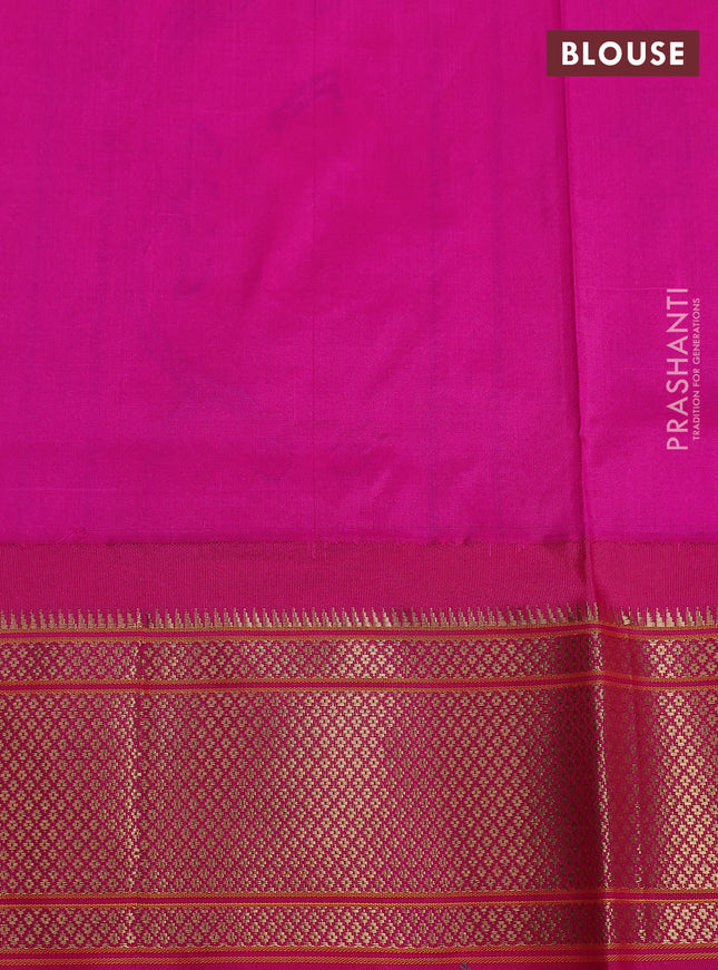 Pure paithani silk saree light blue and pink with allover zari woven annam buttas and paithani weaving pallu
