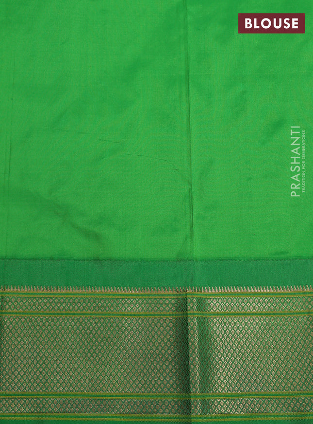Pure paithani silk saree blue and green with allover zari woven annam buttas and paithani weaving pallu