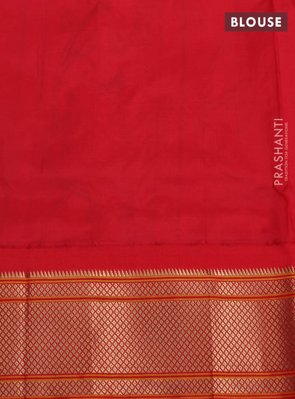 Pure paithani silk saree teal bluish green and red with allover zari woven annam buttas and paithani weaving pallu
