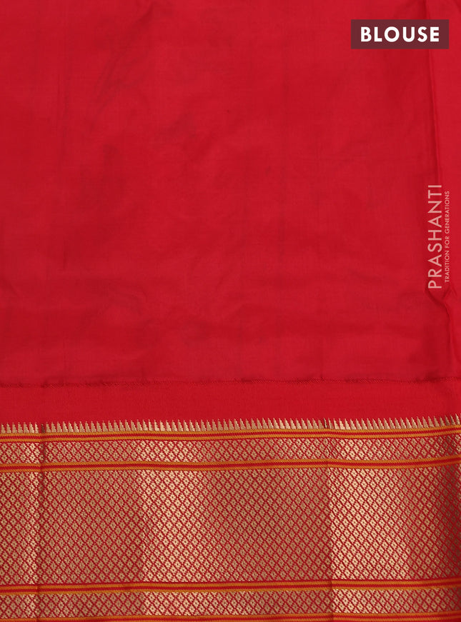 Pure paithani silk saree teal bluish green and red with allover zari woven annam buttas and paithani weaving pallu