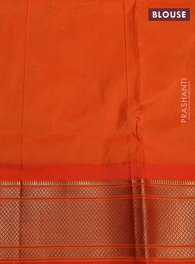 Pure paithani silk saree green and orange with allover zari woven annam buttas and paithani weaving pallu