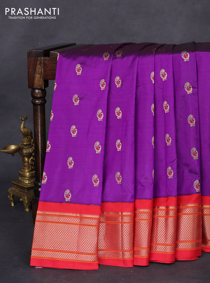 Pure paithani silk saree purple and red with allover zari woven annam buttas and paithani weaving pallu
