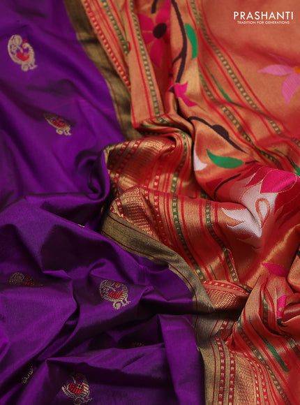 Pure paithani silk saree purple and red with allover zari woven annam buttas and paithani weaving pallu