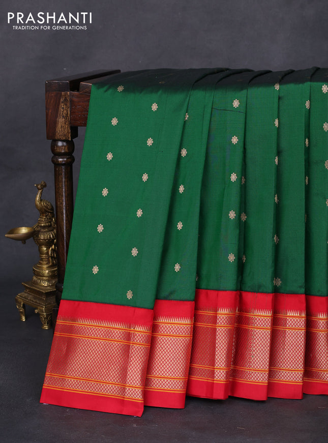 Pure paithani silk saree green and red with allover zari woven buttas and paithani weaving pallu