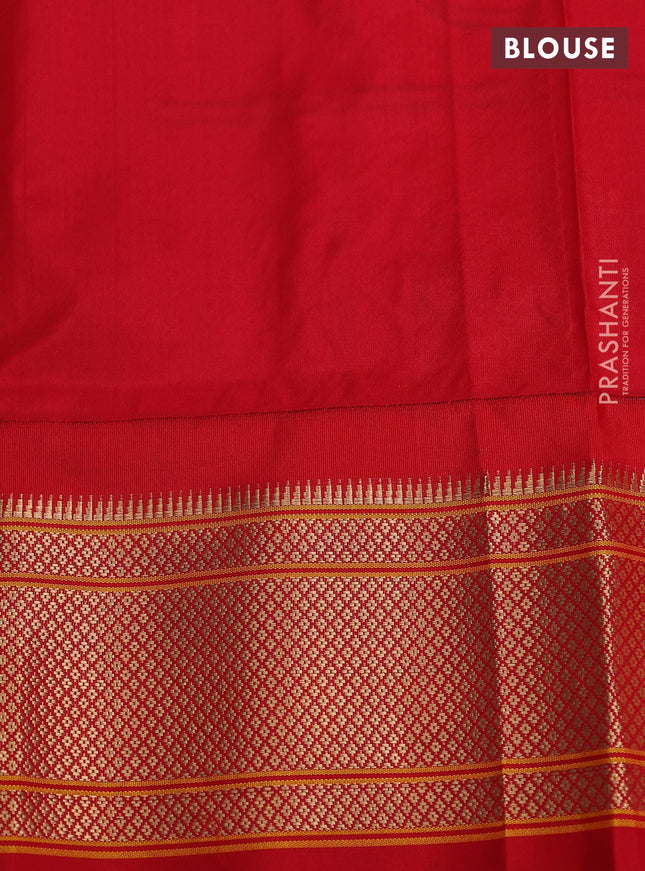 Pure paithani silk saree green and red with allover zari woven buttas and paithani weaving pallu