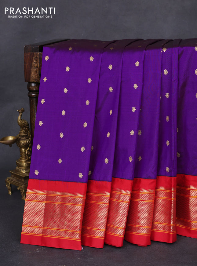 Pure paithani silk saree purple and red with allover zari woven buttas and paithani weaving pallu