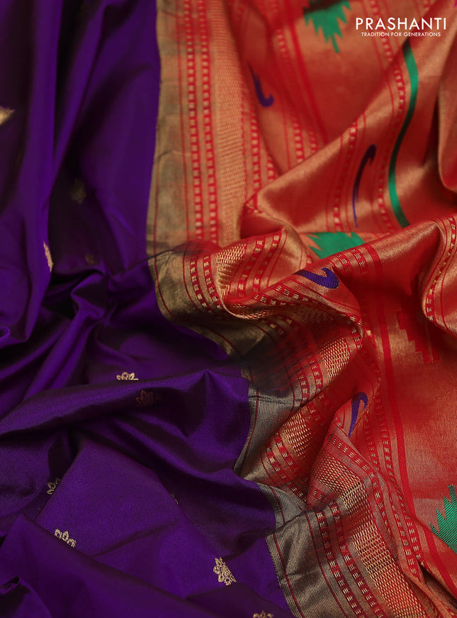 Pure paithani silk saree purple and red with allover zari woven buttas and paithani weaving pallu