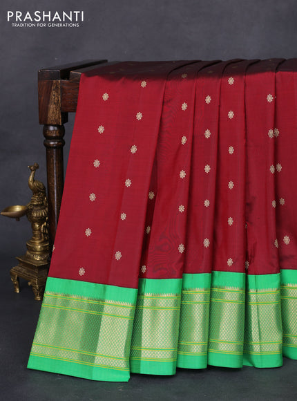 Pure paithani silk saree maroon and green with allover zari woven buttas and paithani weaving pallu