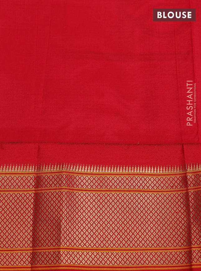 Pure paithani silk saree peach pink shade and red with allover zari woven buttas and paithani weaving pallu