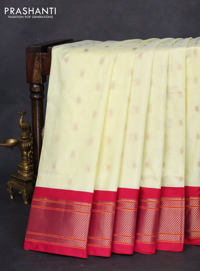 Pure paithani silk saree pale yellow and pink with allover zari woven buttas and paithani weaving pallu