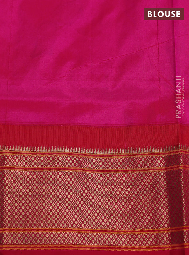 Pure paithani silk saree pale yellow and pink with allover zari woven buttas and paithani weaving pallu