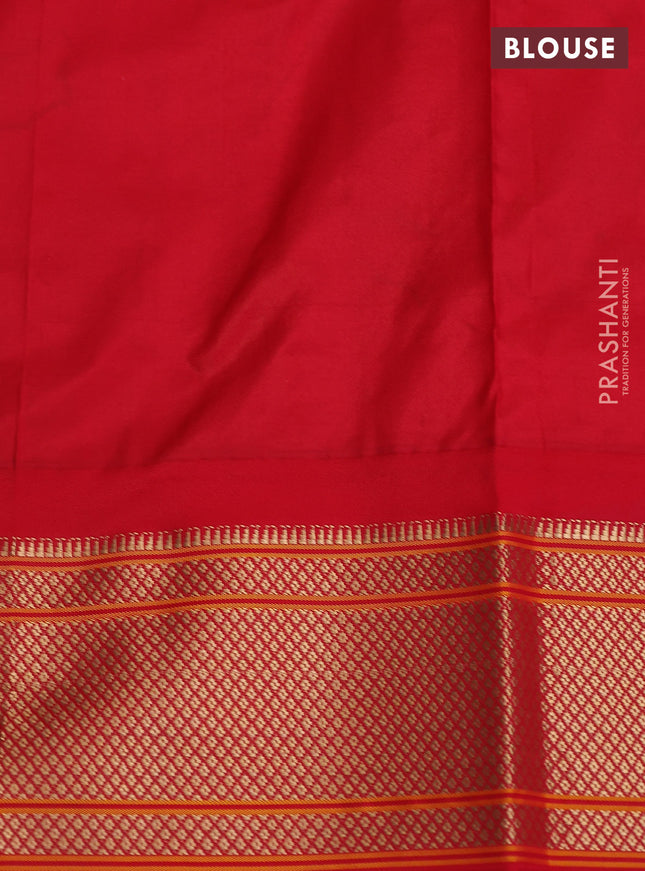 Pure paithani silk saree blue and red with allover zari woven buttas and paithani weaving pallu