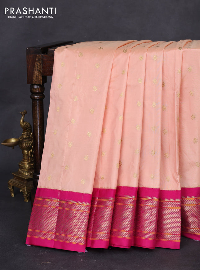 Pure paithani silk saree peach orange and pink with allover zari woven buttas and paithani weaving pallu