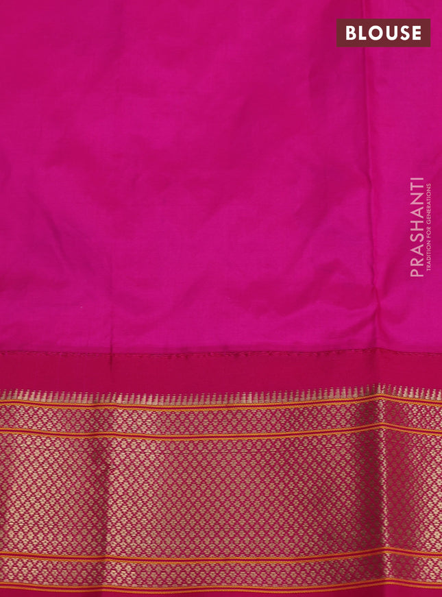 Pure paithani silk saree peach orange and pink with allover zari woven buttas and paithani weaving pallu