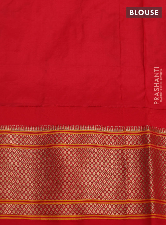 Pure paithani silk saree pista green and red with allover zari woven buttas and paithani weaving pallu