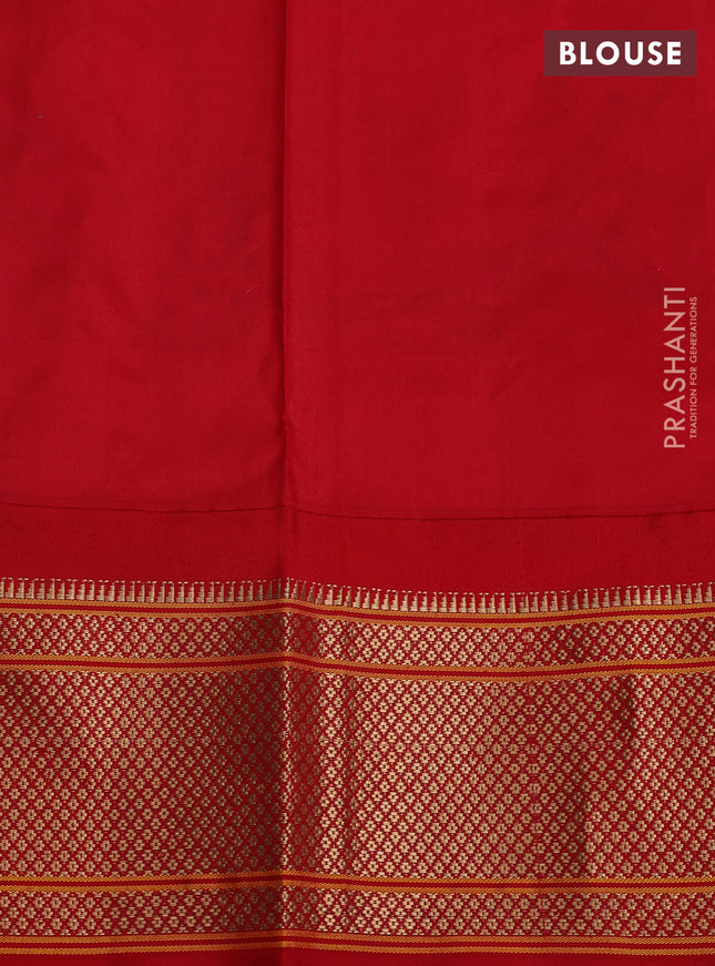 Pure paithani silk saree teal green shade and red with allover zari woven buttas and paithani weaving pallu