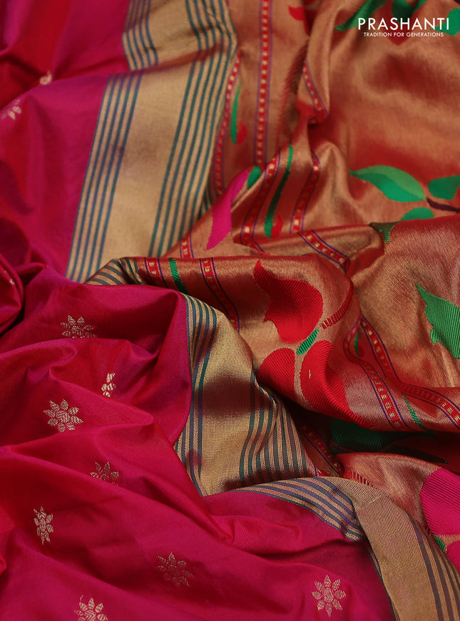 Pure paithani silk saree pink and blue with allover zari woven buttas and paithani weaving pallu