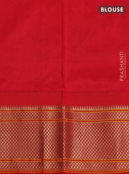 Pure paithani silk saree teal blue shade and red with allover zari woven floral buttas and paithani weaving pallu