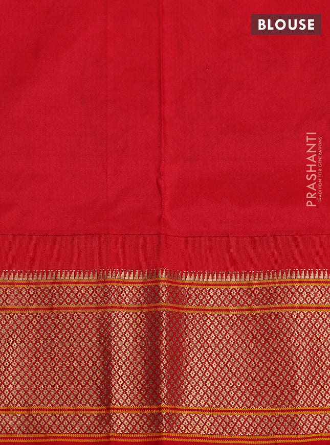 Pure paithani silk saree teal blue shade and red with allover zari woven floral buttas and paithani weaving pallu
