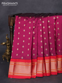 Pure paithani silk saree dark magenta pink and red with allover zari woven buttas and paithani weaving pallu