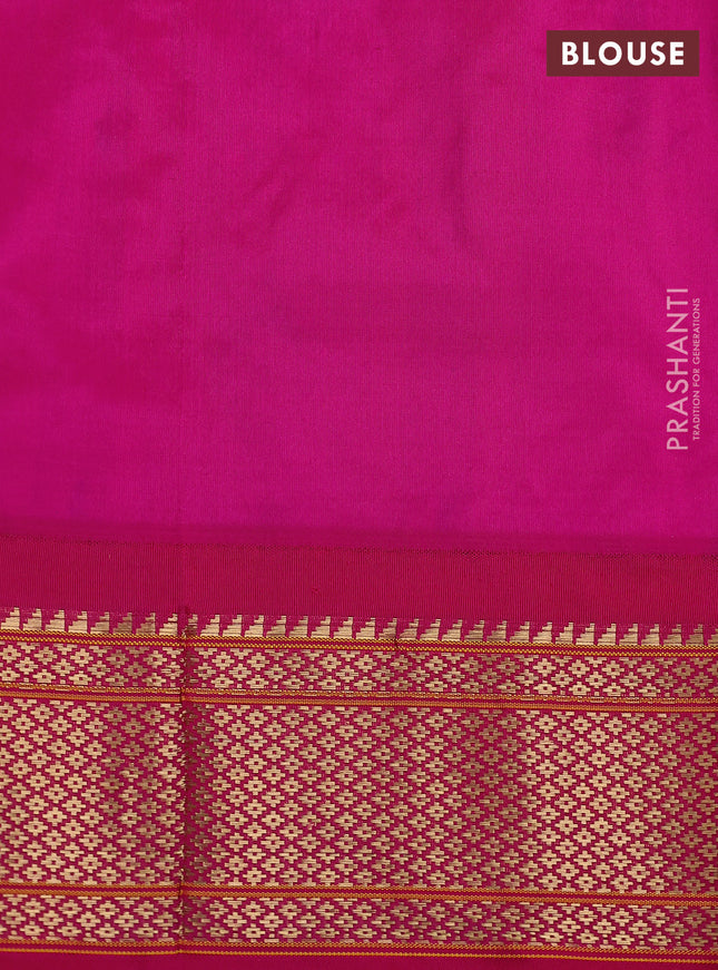 Pure paithani silk saree fluorescent green and pink with allover zari woven paisley buttas and paithani weaving pallu