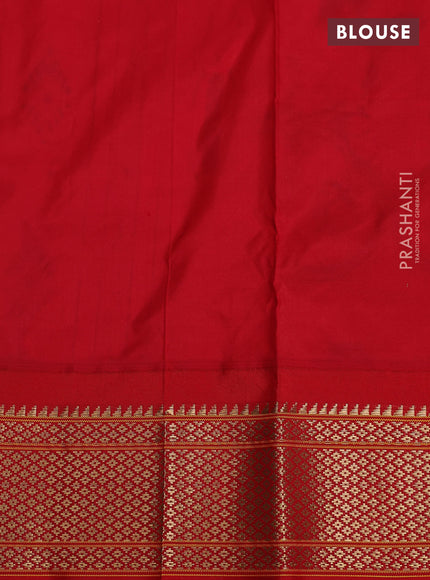 Pure paithani silk saree light blue and red with allover zari woven paisley buttas and paithani weaving pallu