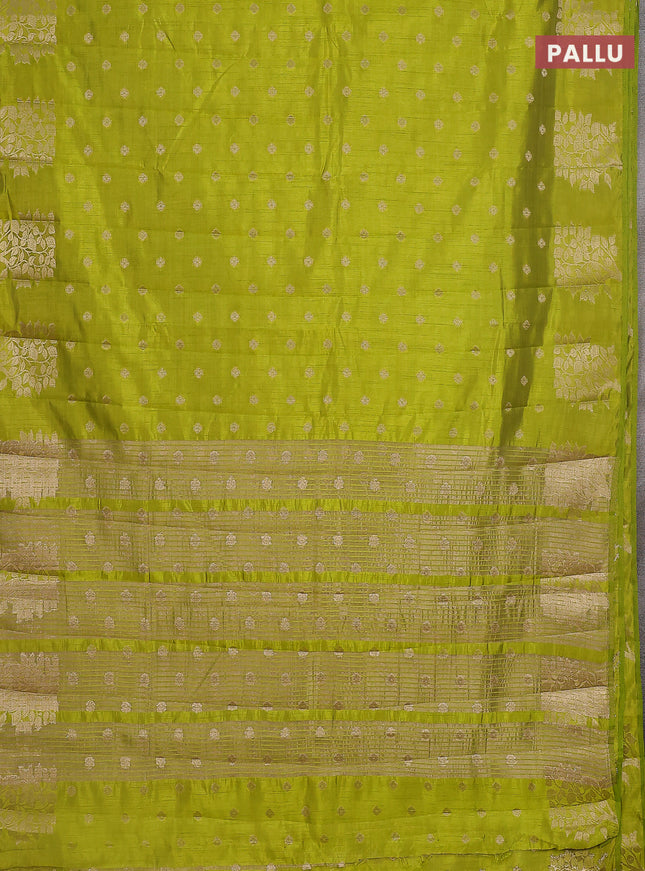 Semi raw silk saree fluorescent green with allover zari woven 1000 buttas and zari woven butta border