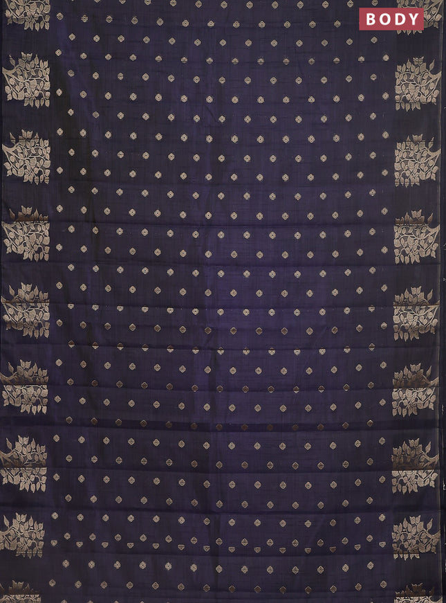 Semi raw silk saree navy blue with allover zari woven 1000 buttas and zari woven butta border