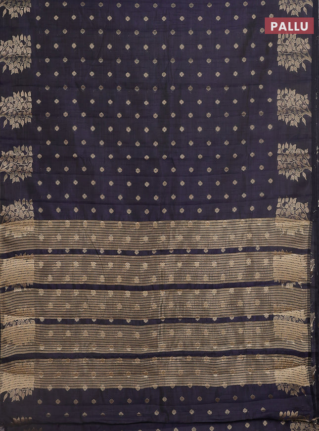 Semi raw silk saree navy blue with allover zari woven 1000 buttas and zari woven butta border