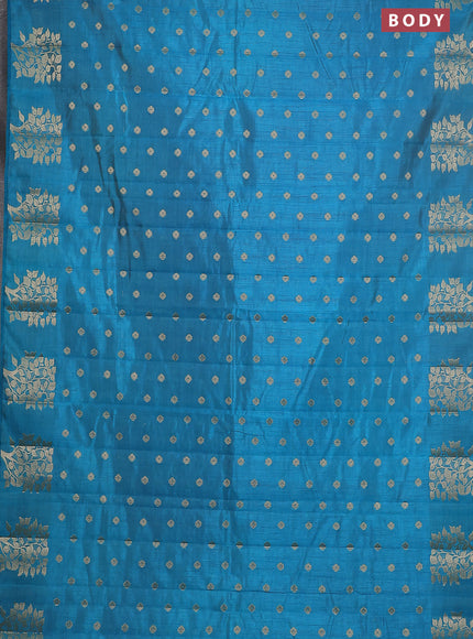 Semi raw silk saree cs blue with allover zari woven 1000 buttas and zari woven butta border