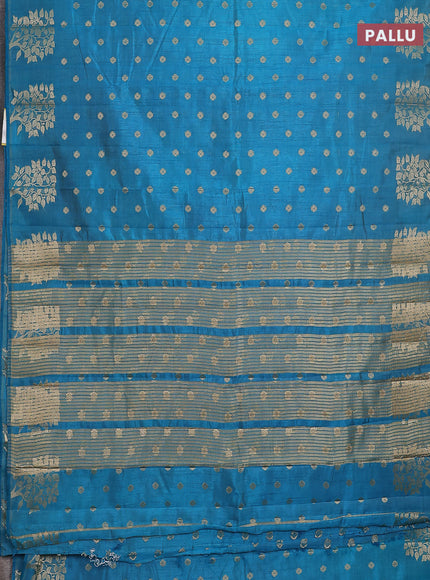 Semi raw silk saree cs blue with allover zari woven 1000 buttas and zari woven butta border