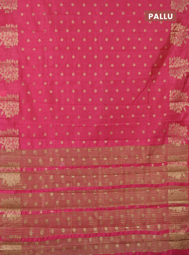 Semi raw silk saree pink with allover zari woven 1000 buttas and zari woven butta border