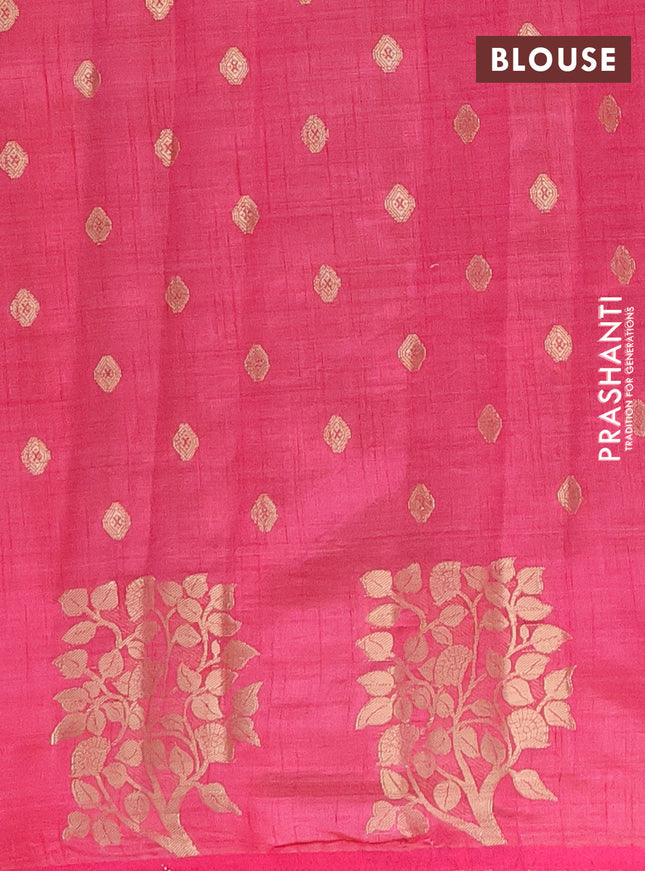 Semi raw silk saree pink with allover zari woven 1000 buttas and zari woven butta border