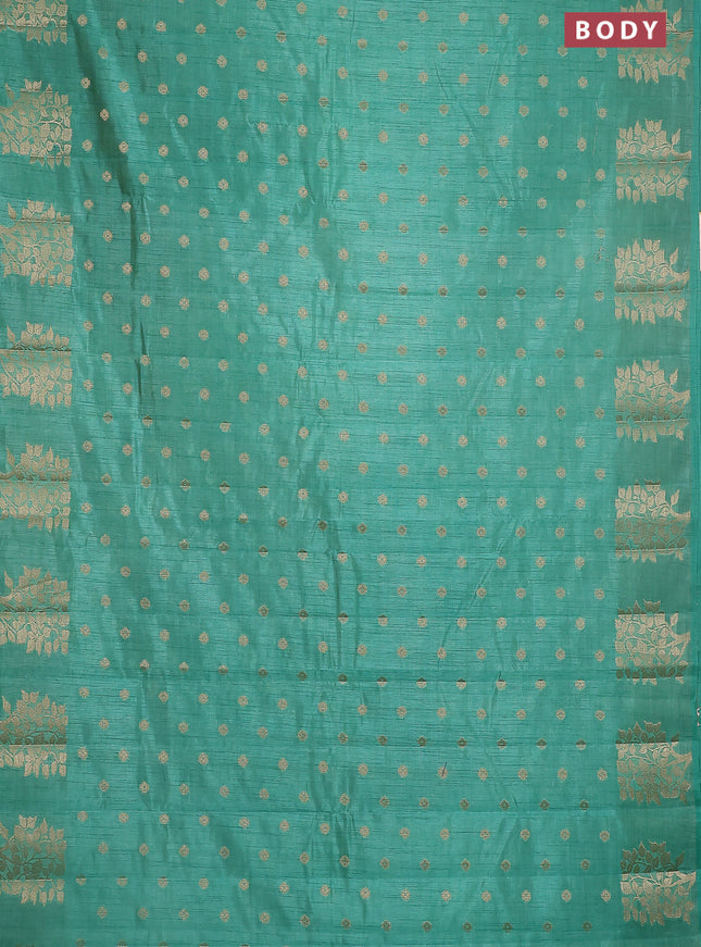 Semi raw silk saree teal green shade with allover zari woven 1000 buttas and zari woven butta border