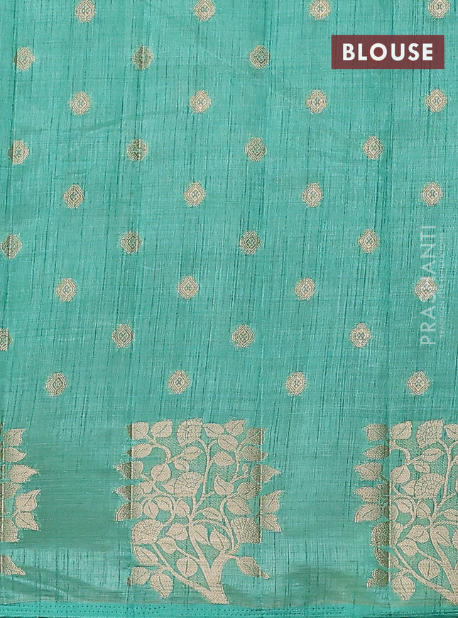 Semi raw silk saree teal green shade with allover zari woven 1000 buttas and zari woven butta border