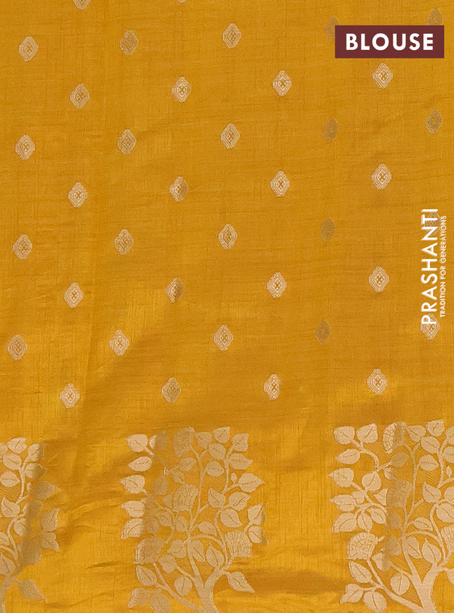 Semi raw silk saree mustard yellow with allover zari woven 1000 buttas and zari woven butta border