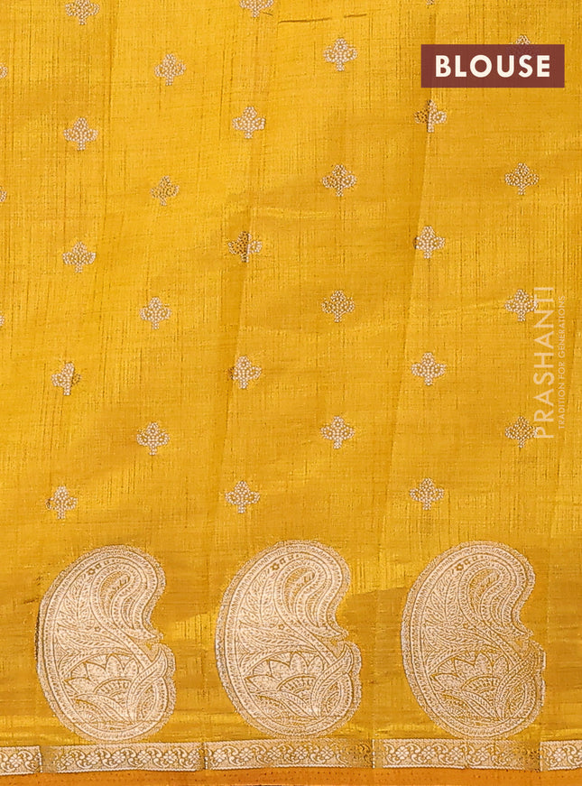 Semi raw silk saree mustard yellow with allover zari woven 1000 buttas and paisley zari woven butta border