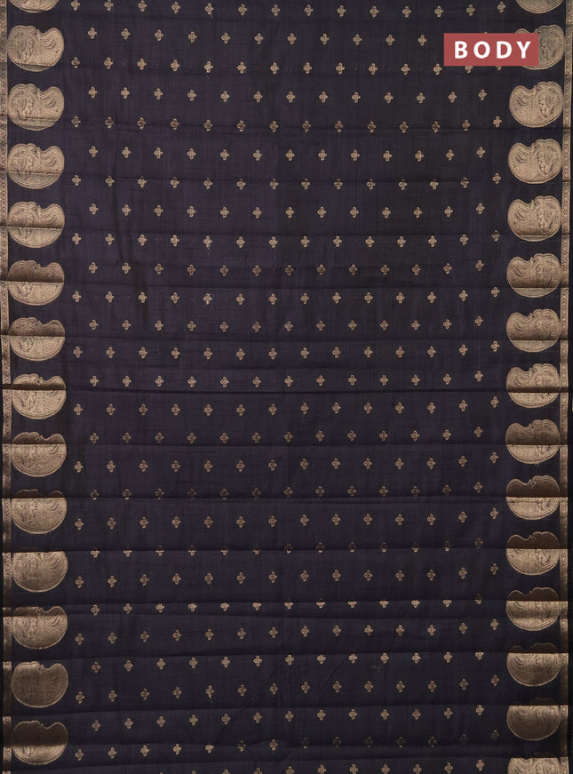 Semi raw silk saree dark navy blue with allover zari woven 1000 buttas and paisley zari woven butta border
