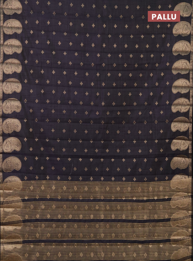 Semi raw silk saree dark navy blue with allover zari woven 1000 buttas and paisley zari woven butta border