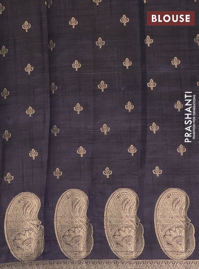 Semi raw silk saree dark navy blue with allover zari woven 1000 buttas and paisley zari woven butta border