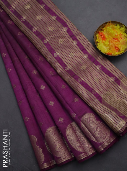 Semi raw silk saree purple with allover zari woven 1000 buttas and paisley zari woven butta border